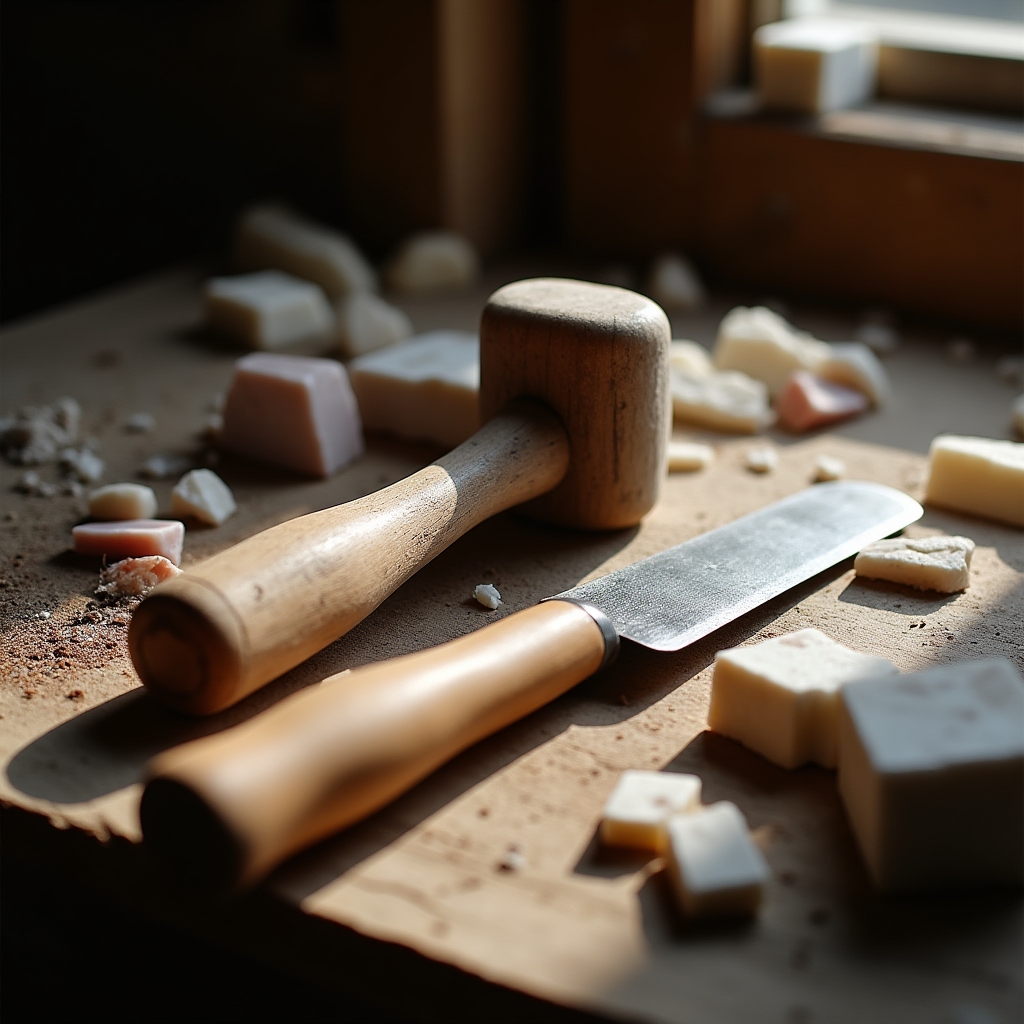 Taglio del marmo con martellina e tagliolo tradizionali