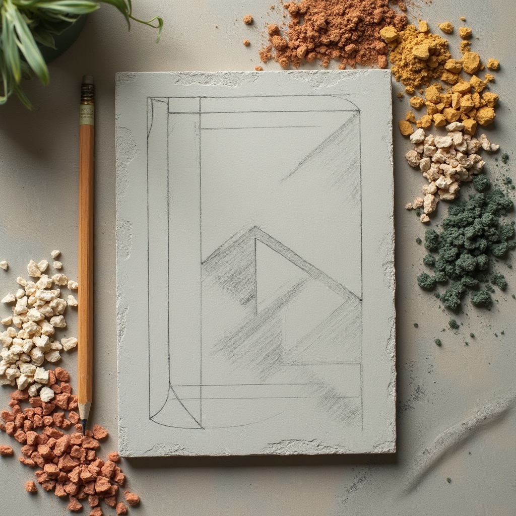 Disegno preparatorio per mosaico su supporto in cemento
