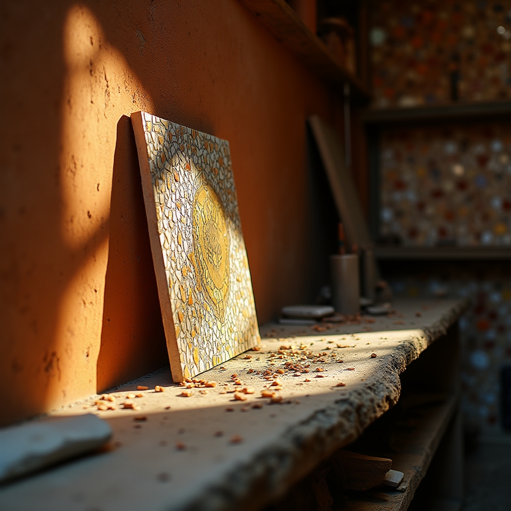 Laboratorio di mosaico artistico a Ravenna con tessere di marmo e smalti veneziani